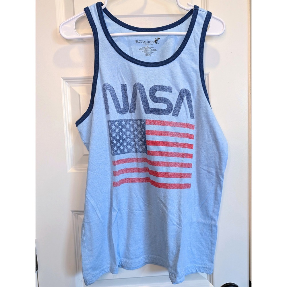 Buzz Aldrin NASA USA Flag Graphic Blue Tank Top